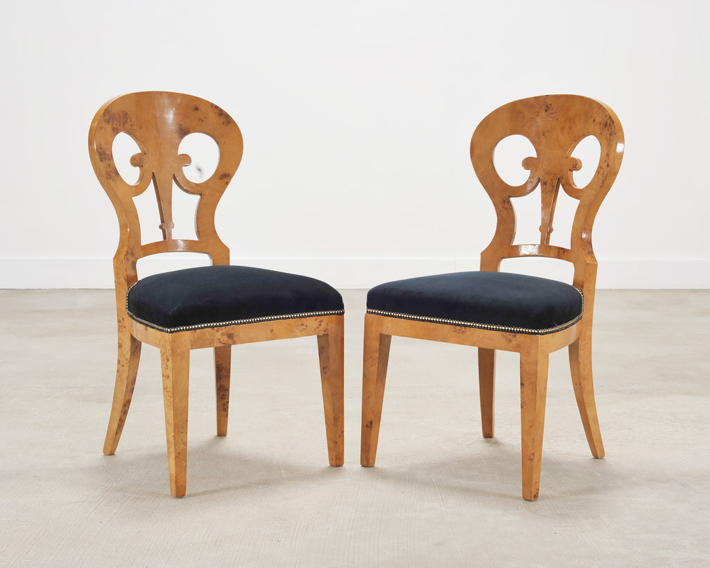 Set of Twelve Viennese Biedermeier Style Burlwood Dining Chairs