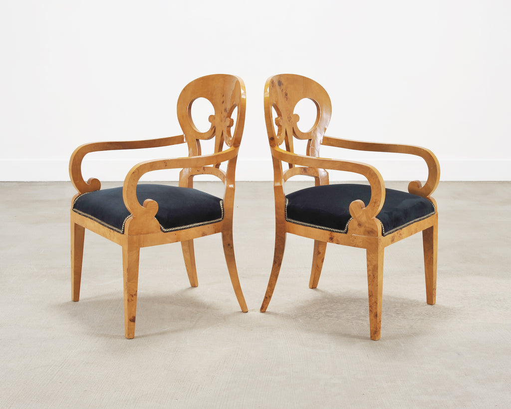 Set of Twelve Viennese Biedermeier Style Burlwood Dining Chairs