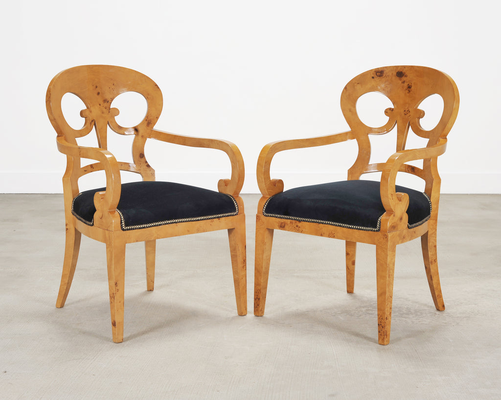 Set of Twelve Viennese Biedermeier Style Burlwood Dining Chairs