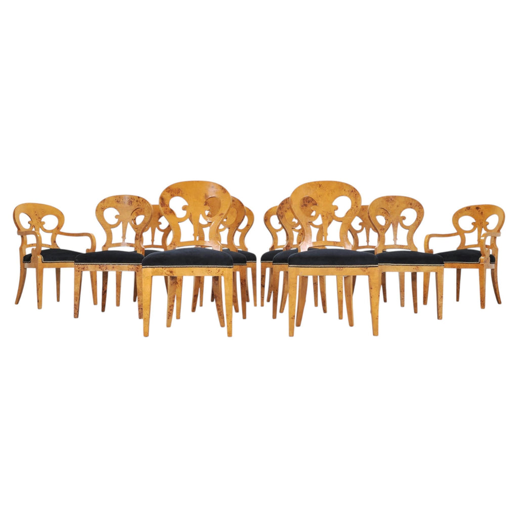 Set of Twelve Viennese Biedermeier Style Burlwood Dining Chairs