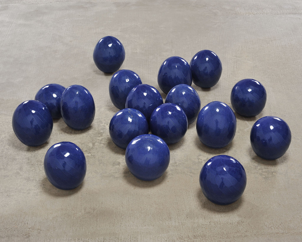 Set of Blue Glazed Ceramic Garden Egg Sculptures after Jun Kaneko