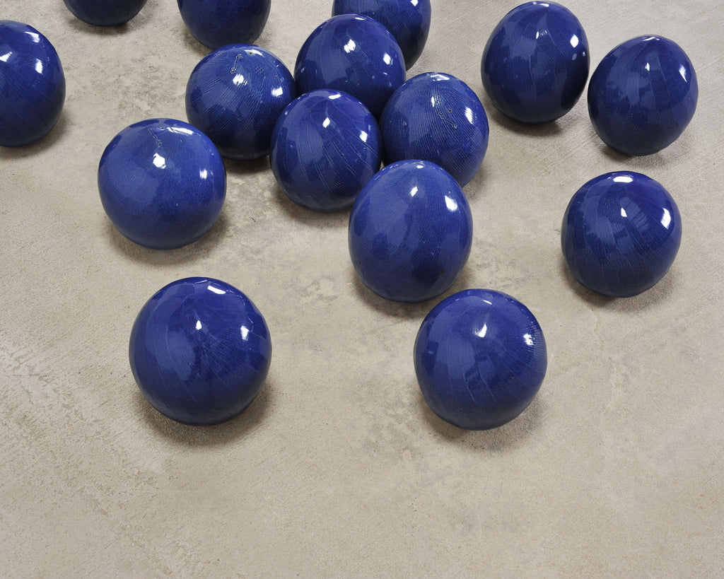 Set of Blue Glazed Ceramic Garden Egg Sculptures after Jun Kaneko