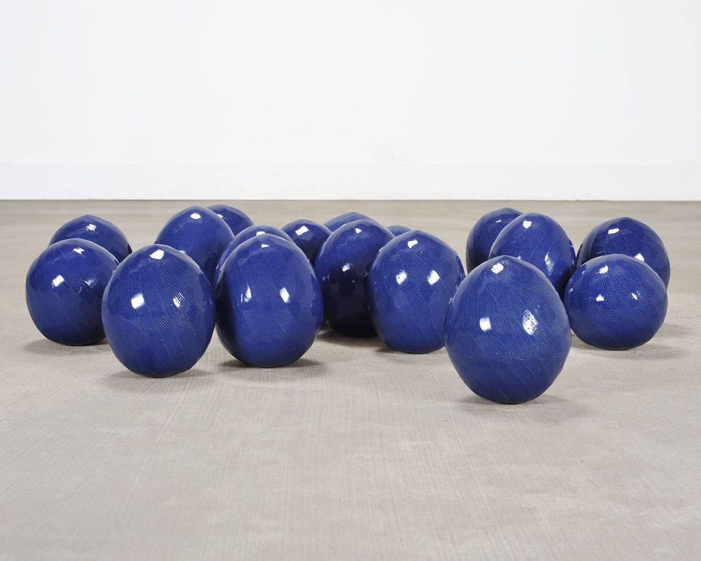 Set of Blue Glazed Ceramic Garden Egg Sculptures after Jun Kaneko