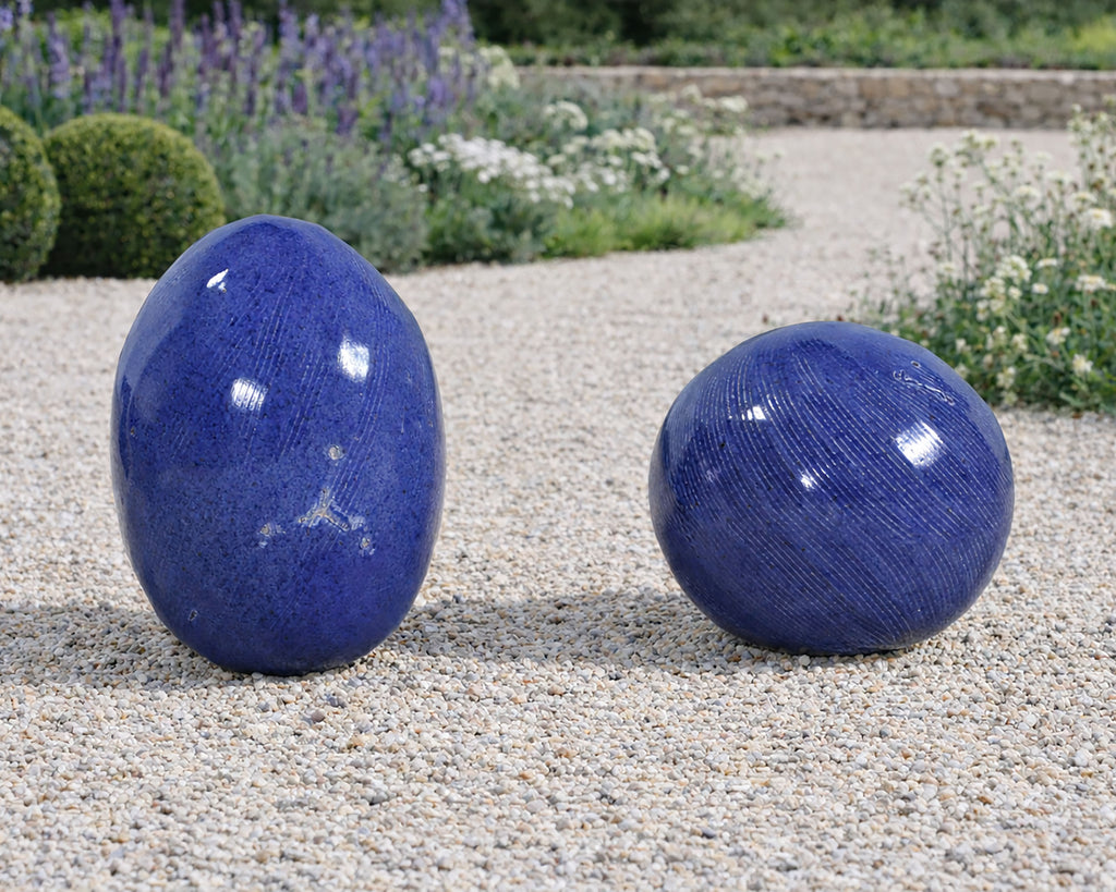 Set of Blue Glazed Ceramic Garden Egg Sculptures after Jun Kaneko