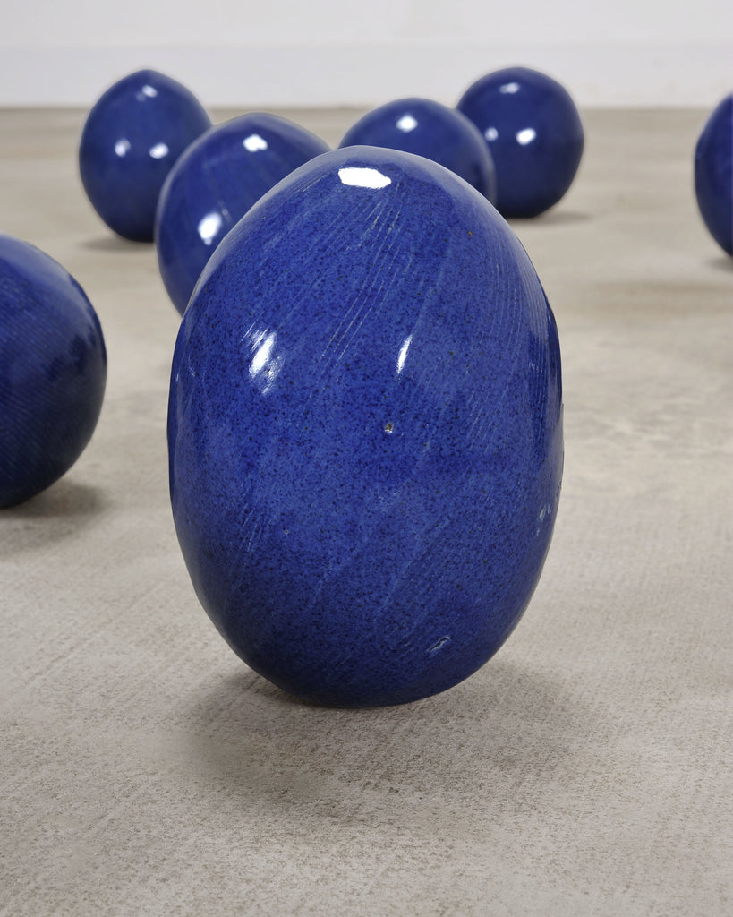 Set of Blue Glazed Ceramic Garden Egg Sculptures after Jun Kaneko