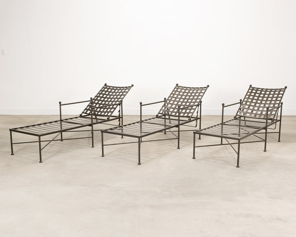 Set of Three Mario Papperzini Style Wrought Iron Chaise Longues