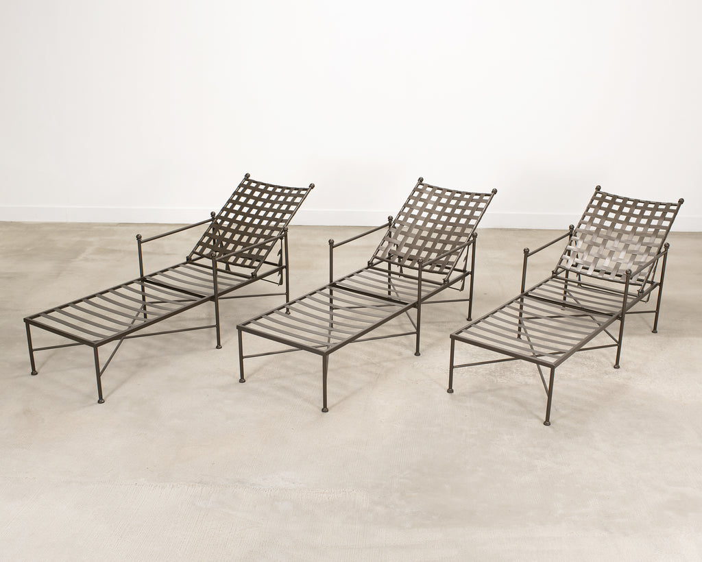 Set of Three Mario Papperzini Style Wrought Iron Chaise Longues