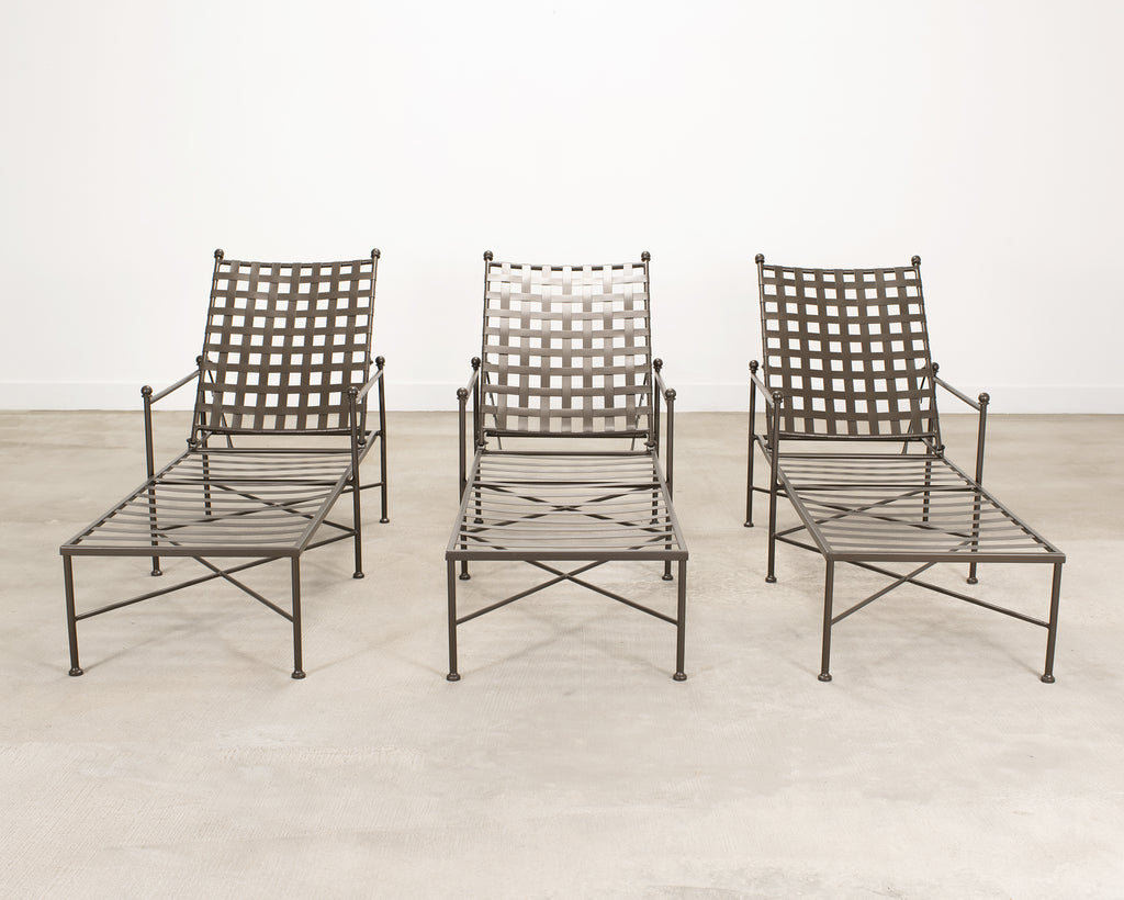 Set of Three Mario Papperzini Style Wrought Iron Chaise Longues