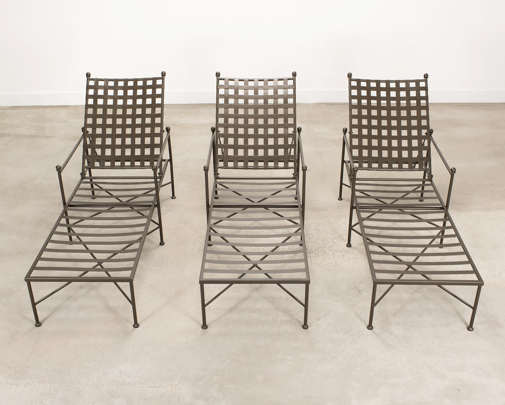 Set of Three Mario Papperzini Style Wrought Iron Chaise Longues