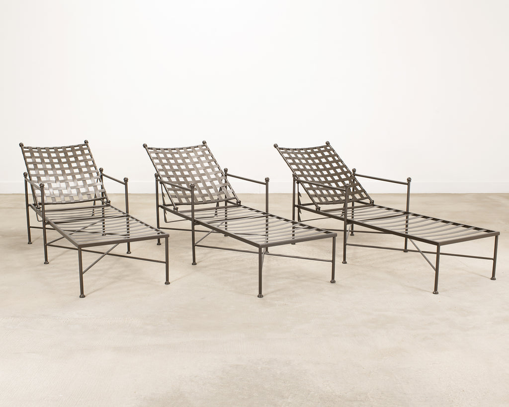 Set of Three Mario Papperzini Style Wrought Iron Chaise Longues
