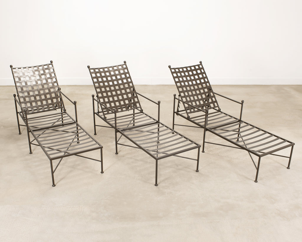 Set of Three Mario Papperzini Style Wrought Iron Chaise Longues