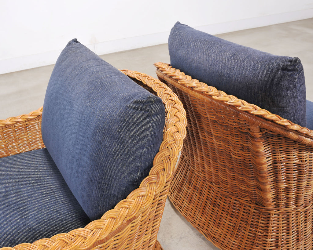 Set of Three Bielecky Brothers Rattan and Wicker Lounge Chairs