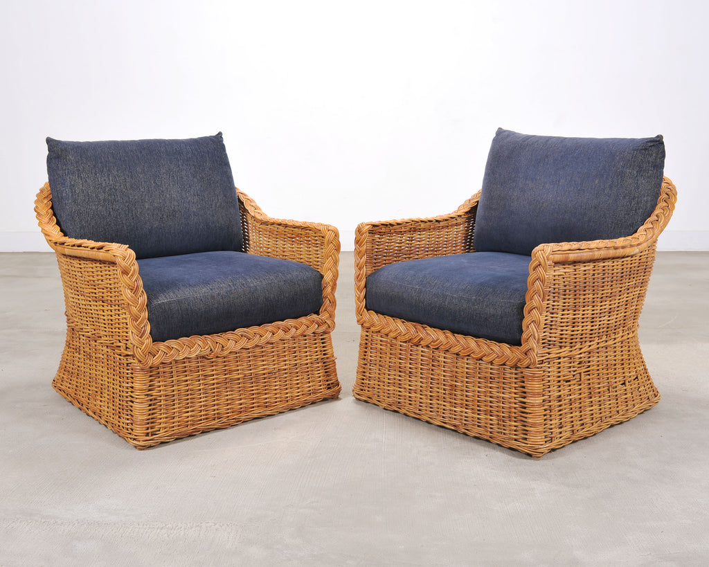 Set of Three Bielecky Brothers Rattan and Wicker Lounge Chairs