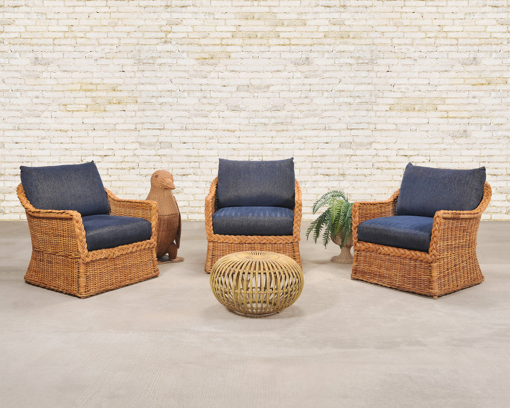 Set of Three Bielecky Brothers Rattan and Wicker Lounge Chairs