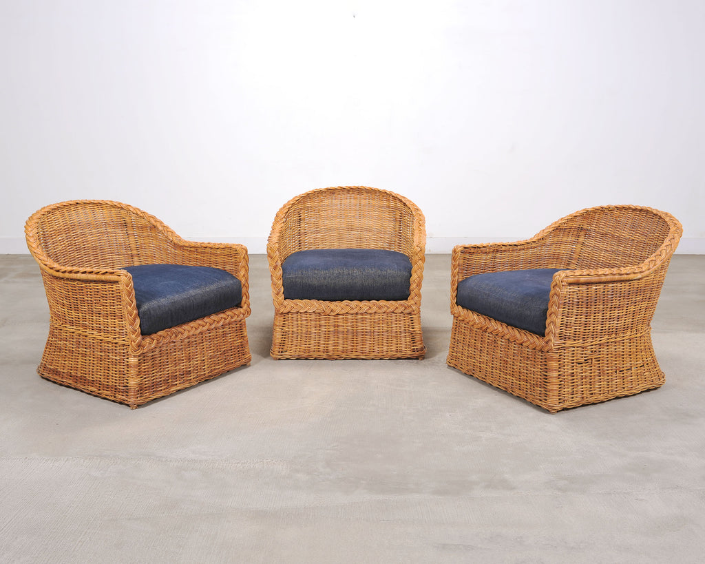 Set of Three Bielecky Brothers Rattan and Wicker Lounge Chairs