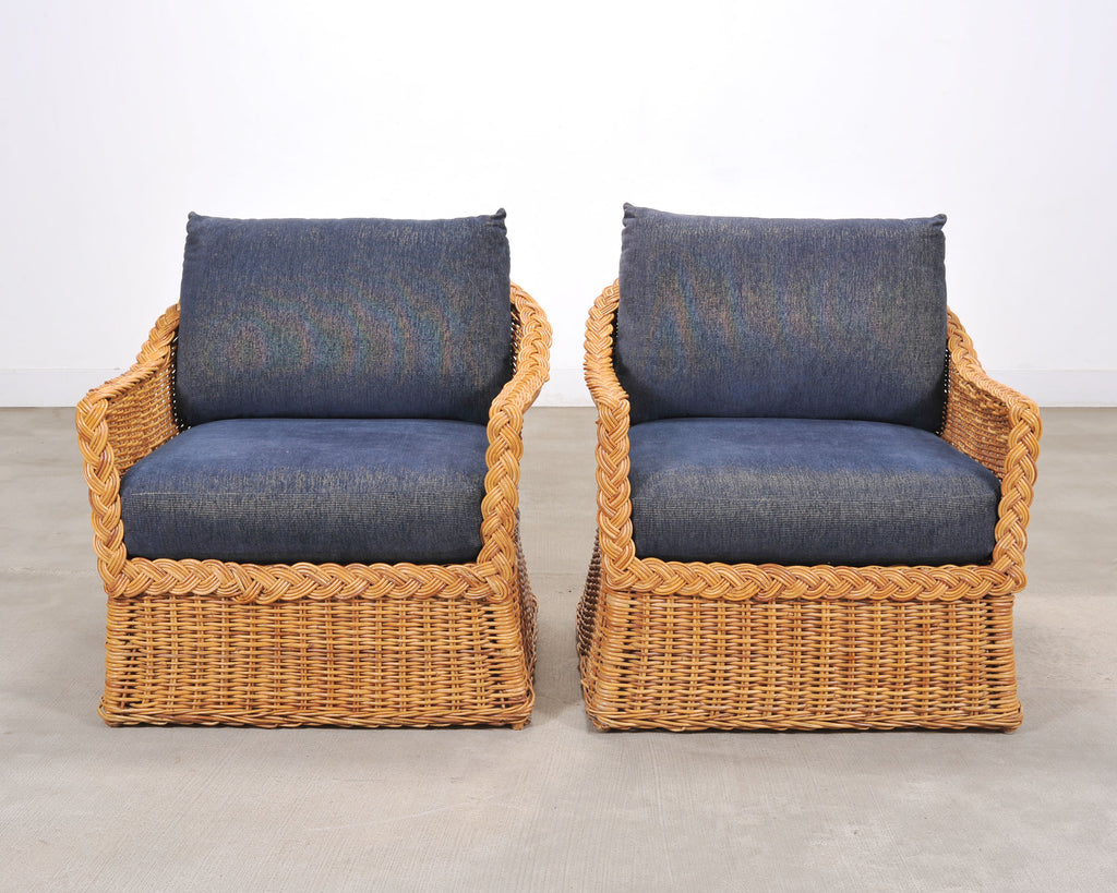 Set of Three Bielecky Brothers Rattan and Wicker Lounge Chairs