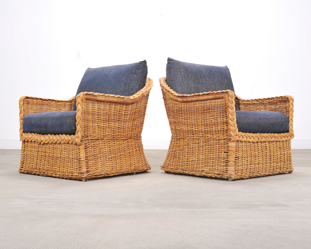Set of Three Bielecky Brothers Rattan and Wicker Lounge Chairs