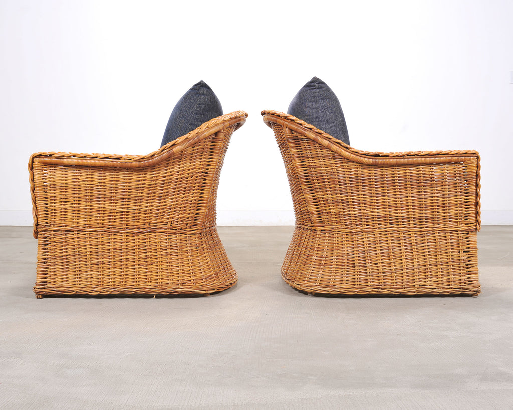 Set of Three Bielecky Brothers Rattan and Wicker Lounge Chairs