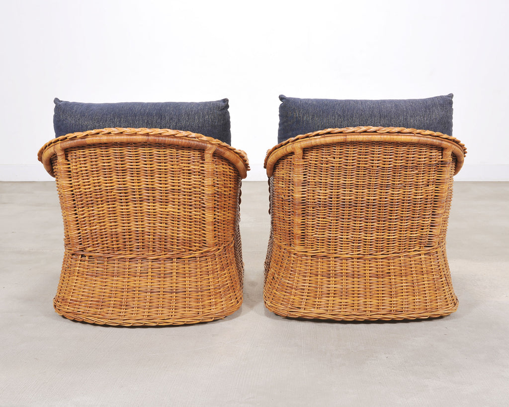 Set of Three Bielecky Brothers Rattan and Wicker Lounge Chairs