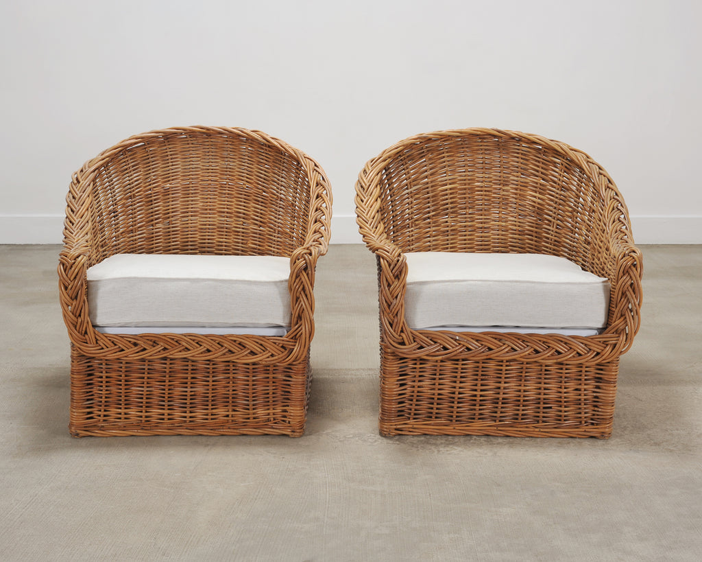 Suite of Michael Taylor Style Rattan Wicker Chairs and Sofa