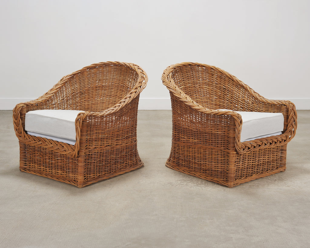 Suite of Michael Taylor Style Rattan Wicker Chairs and Sofa