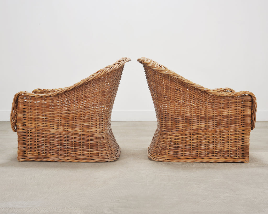 Suite of Michael Taylor Style Rattan Wicker Chairs and Sofa