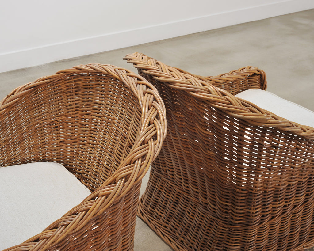 Suite of Michael Taylor Style Rattan Wicker Chairs and Sofa