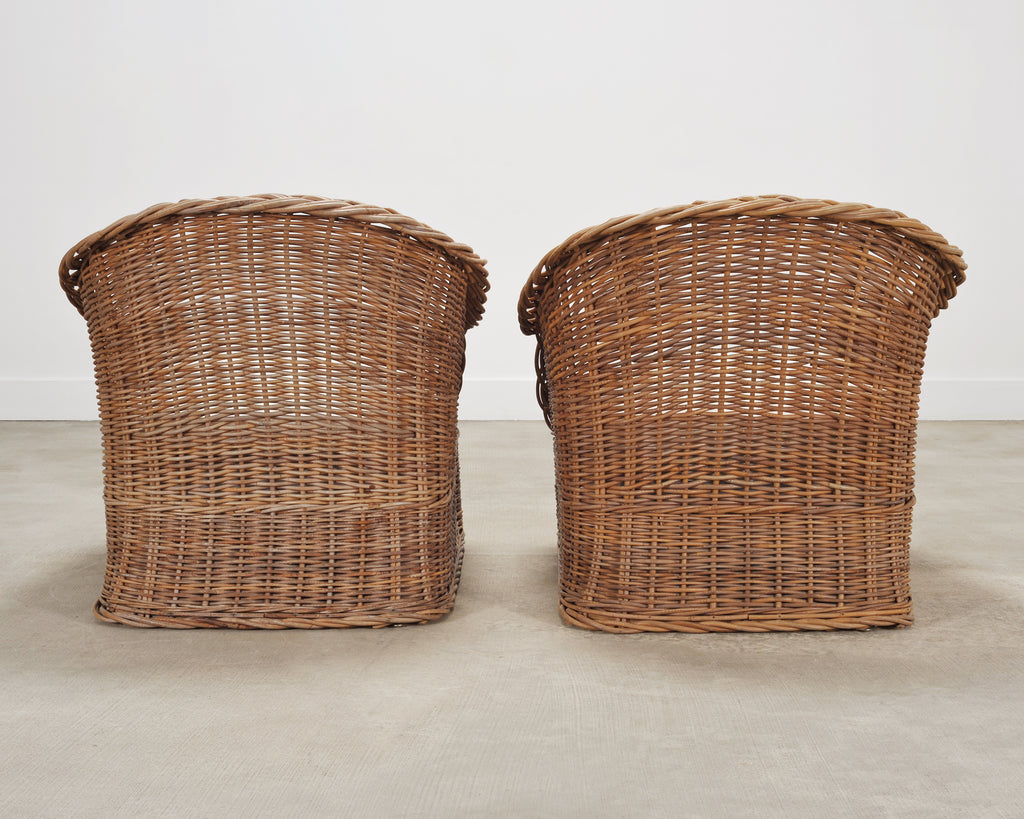 Suite of Michael Taylor Style Rattan Wicker Chairs and Sofa
