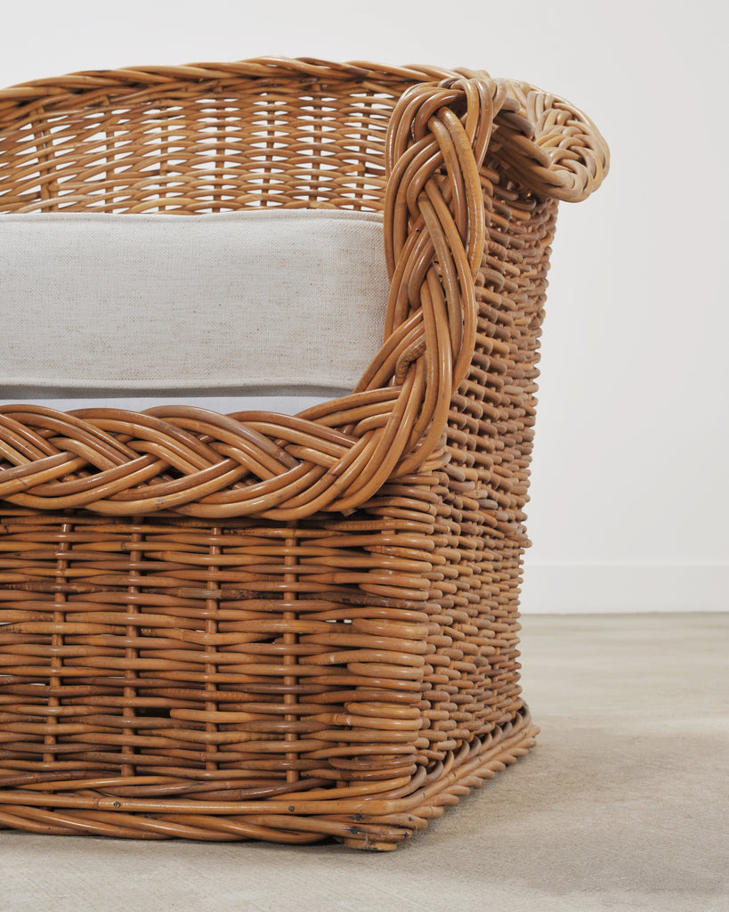 Suite of Michael Taylor Style Rattan Wicker Chairs and Sofa