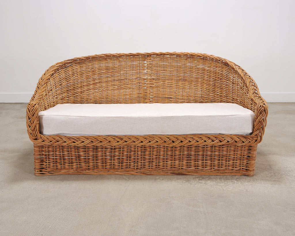 Suite of Michael Taylor Style Rattan Wicker Chairs and Sofa