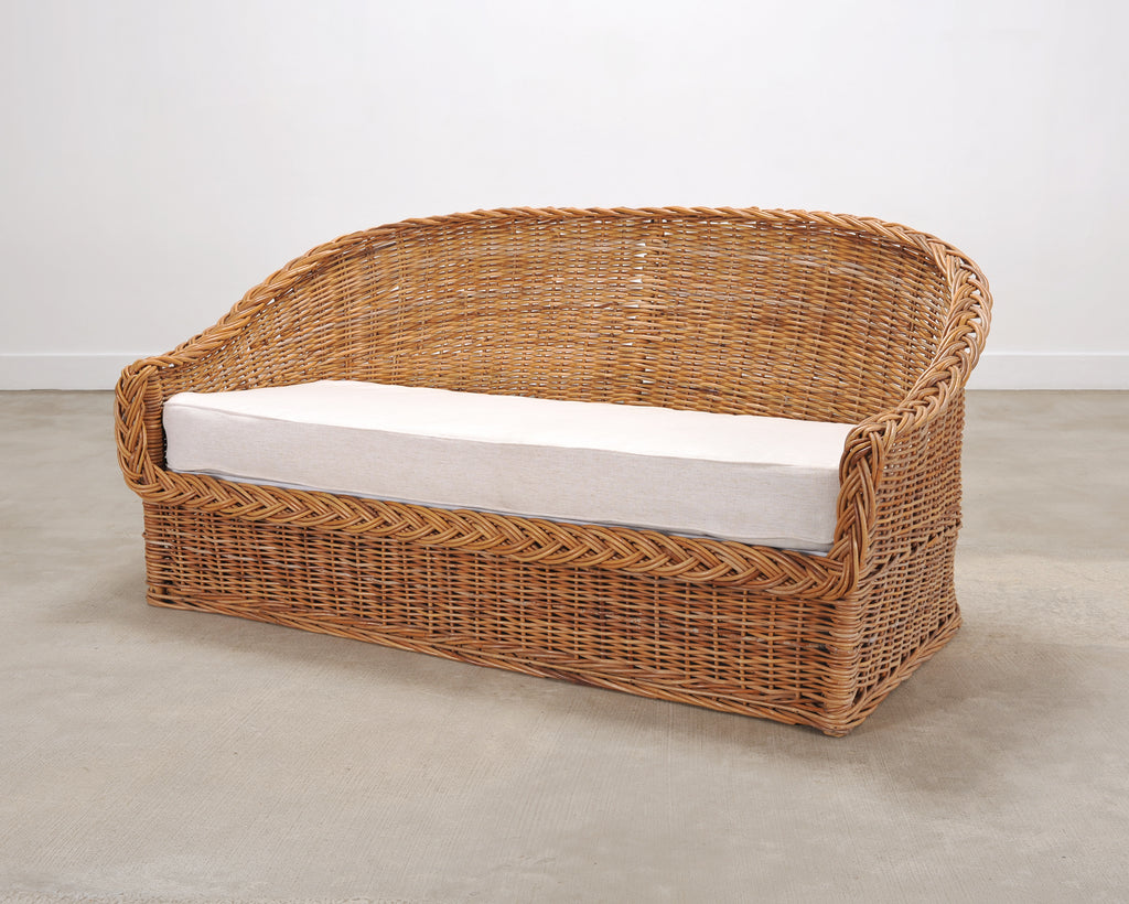 Suite of Michael Taylor Style Rattan Wicker Chairs and Sofa