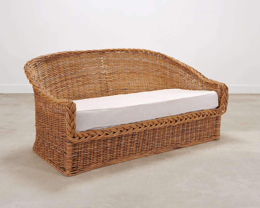 Suite of Michael Taylor Style Rattan Wicker Chairs and Sofa