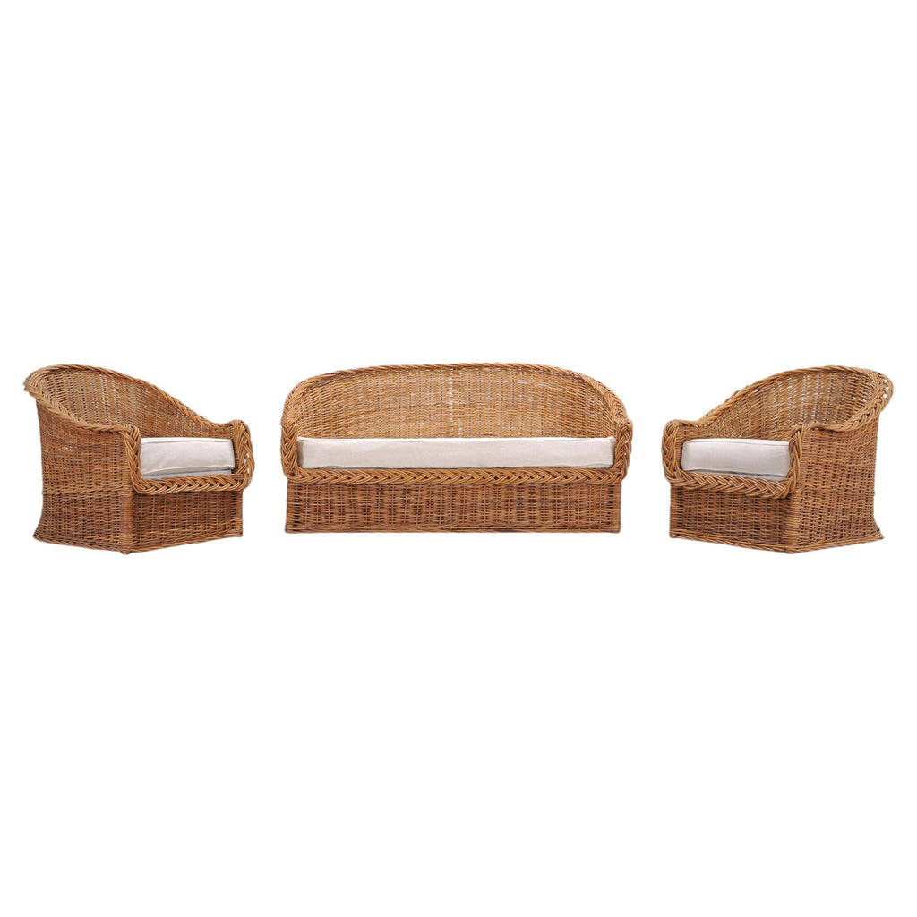 Suite of Michael Taylor Style Rattan Wicker Chairs and Sofa