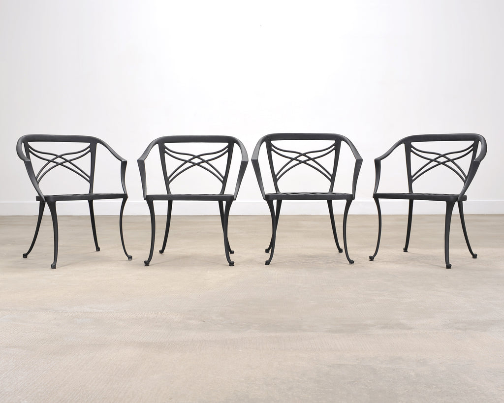 Set of Four Brown Jordan Neoclassical Garden Dining Armchairs