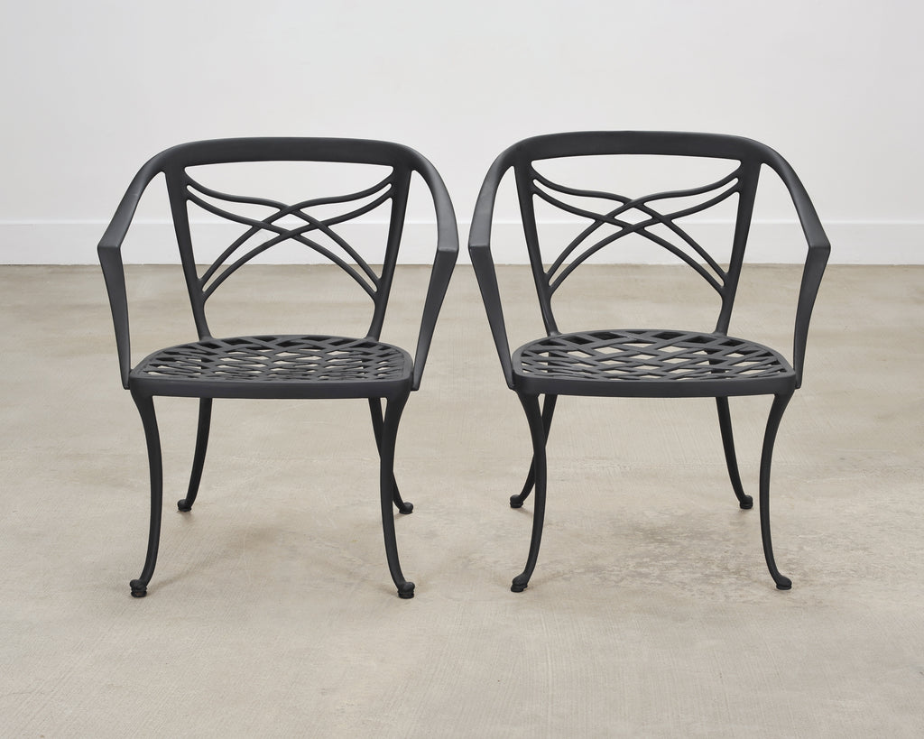 Set of Four Brown Jordan Neoclassical Garden Dining Armchairs