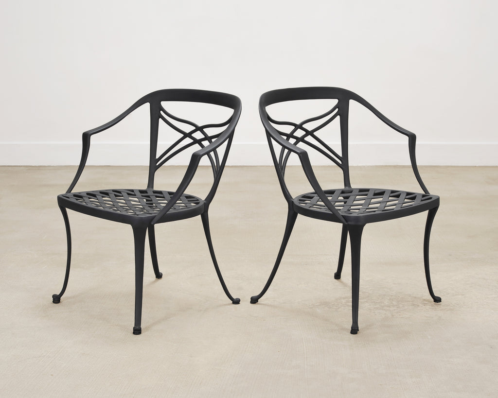 Set of Four Brown Jordan Neoclassical Garden Dining Armchairs