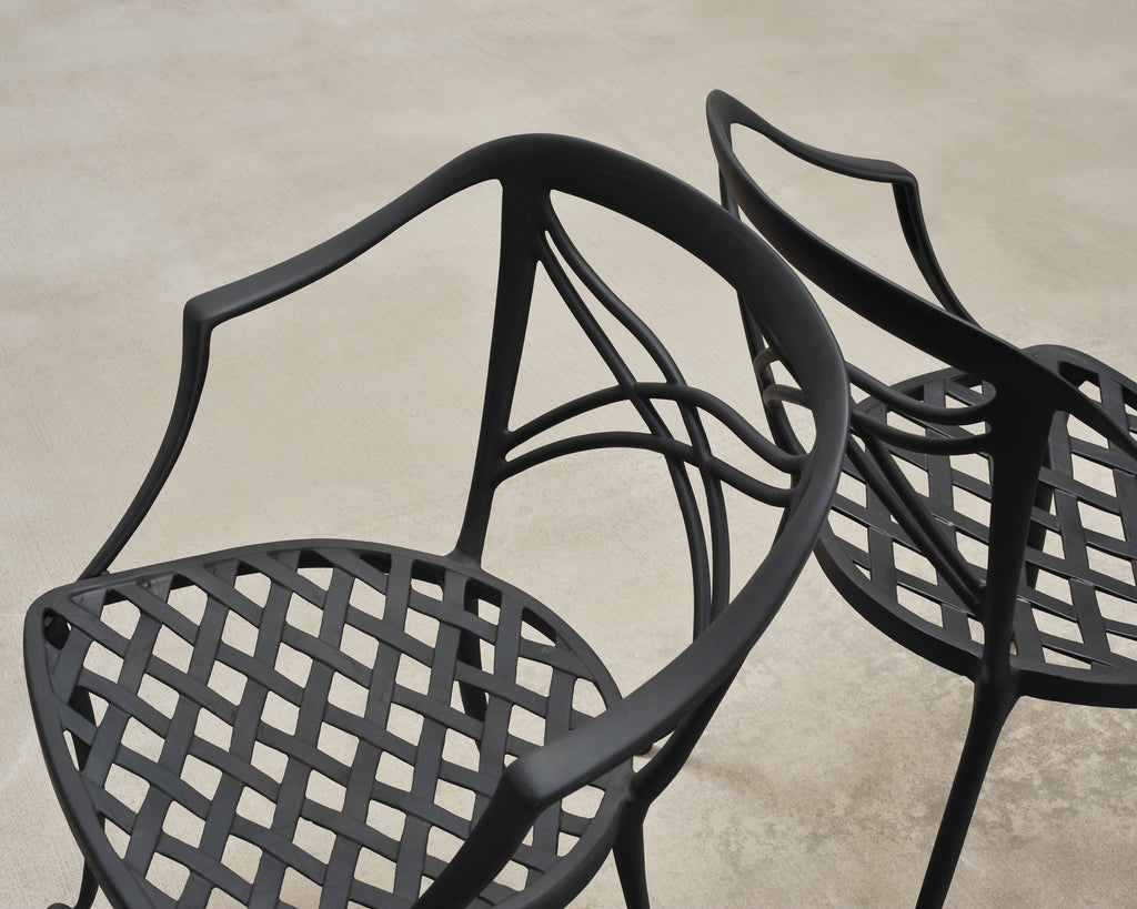 Set of Four Brown Jordan Neoclassical Garden Dining Armchairs