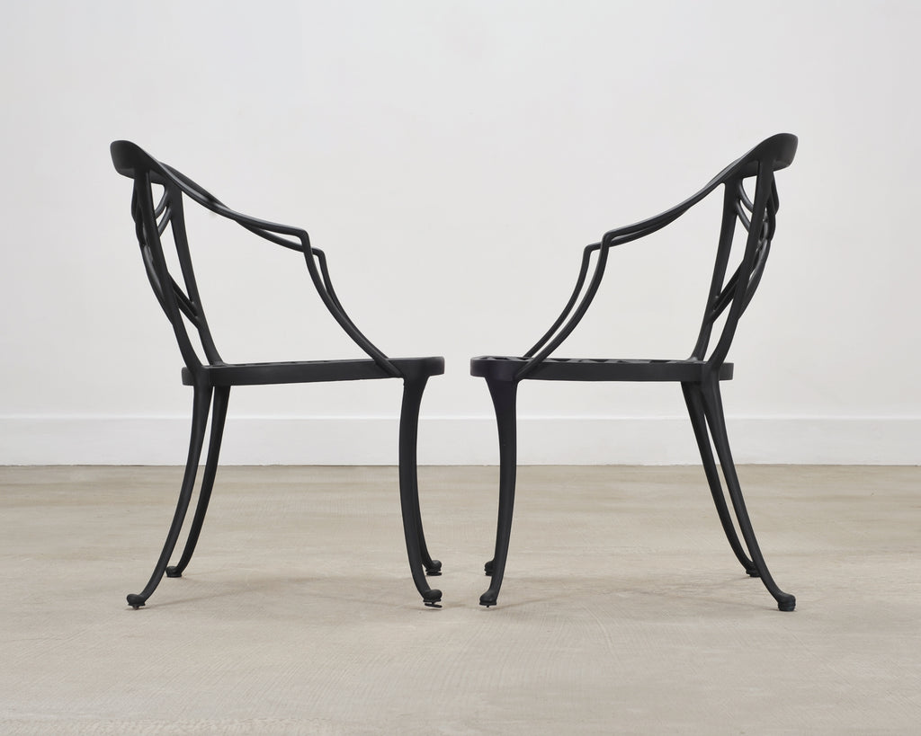 Set of Four Brown Jordan Neoclassical Garden Dining Armchairs