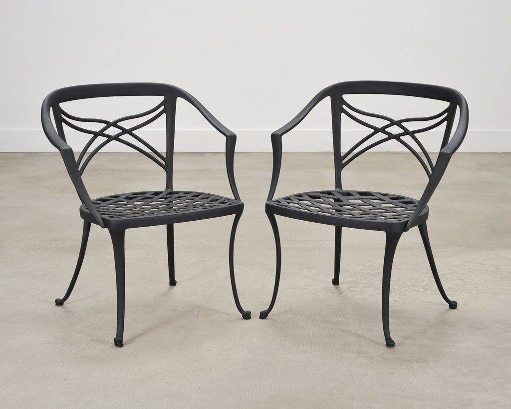 Set of Four Brown Jordan Neoclassical Garden Dining Armchairs