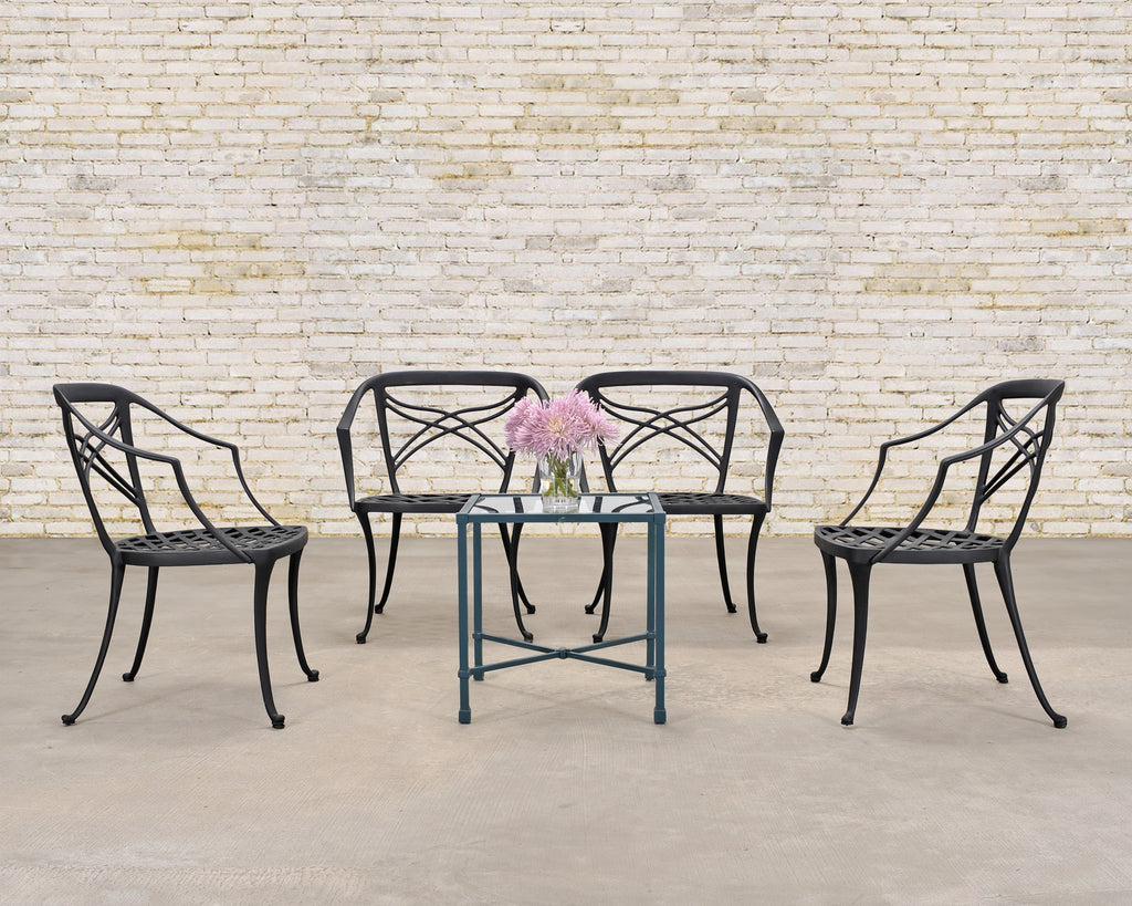 Set of Four Brown Jordan Neoclassical Garden Dining Armchairs