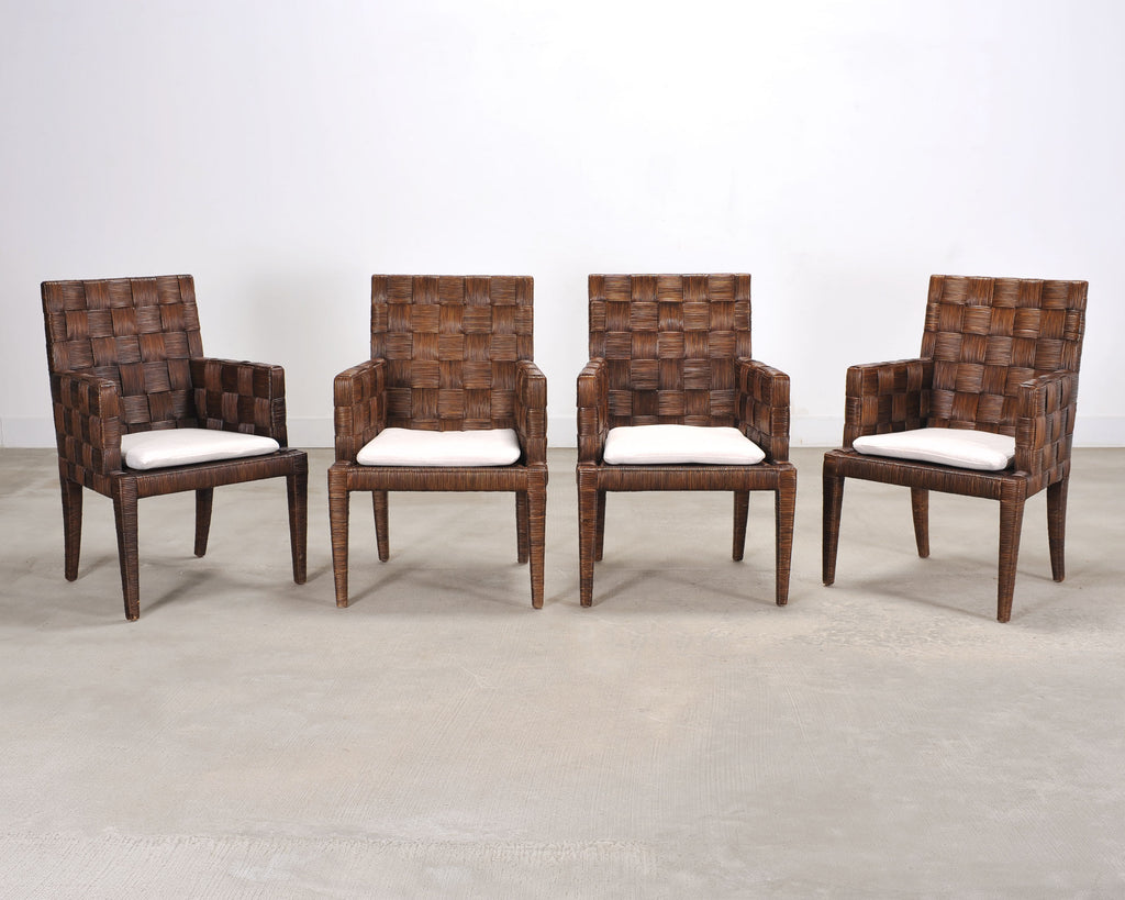 Set of Four John Hutton for Donghia Block Island Cane Armchairs