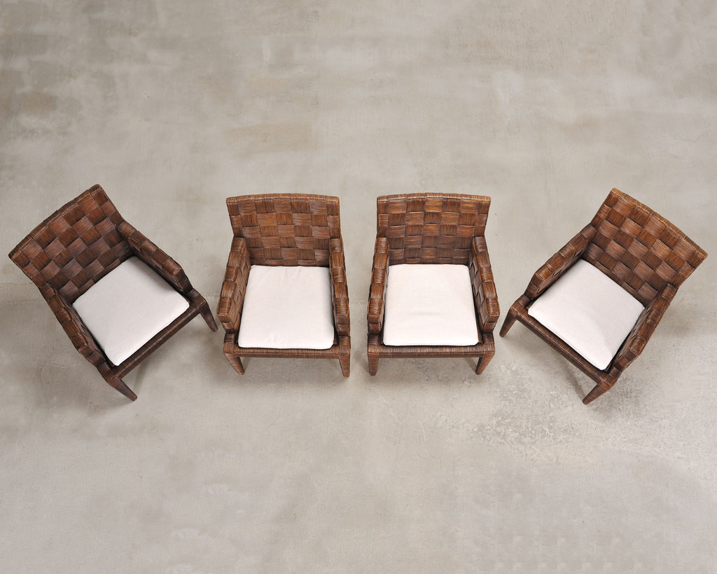 Set of Four John Hutton for Donghia Block Island Cane Armchairs