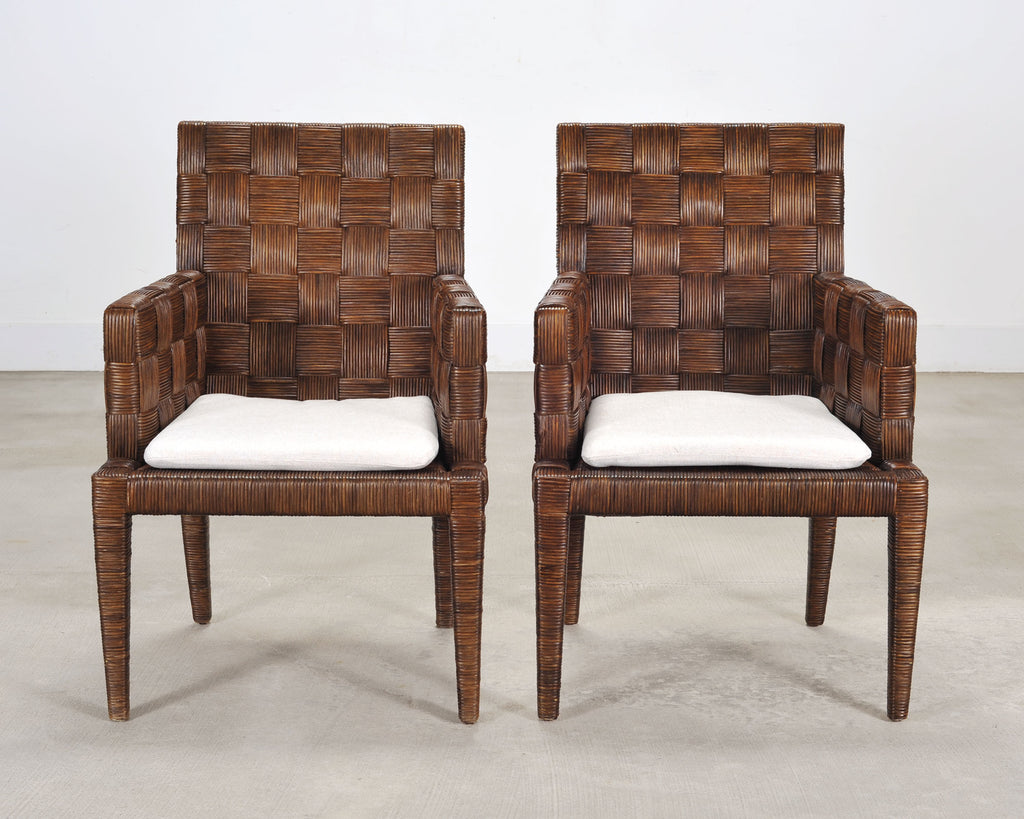 Set of Four John Hutton for Donghia Block Island Cane Armchairs