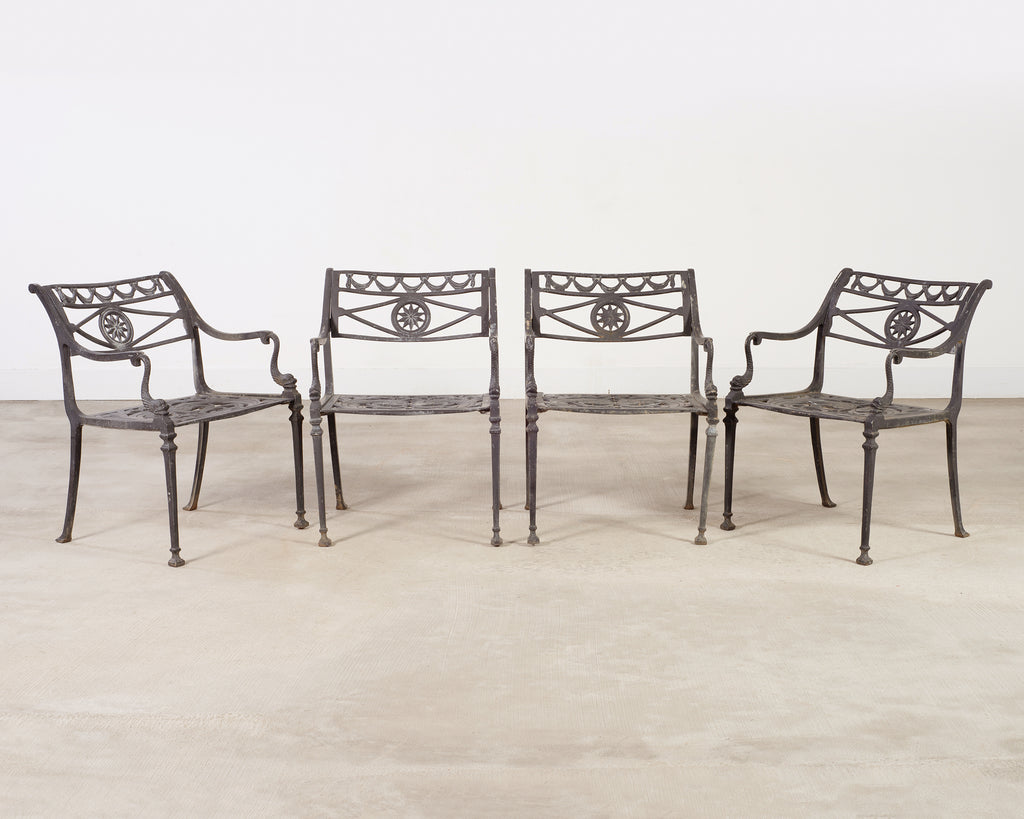 Set of Four Neoclassical Dolphin and Star Garden Dining Chairs
