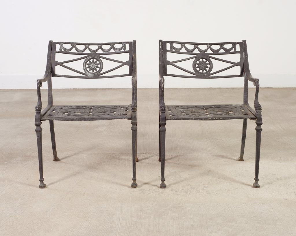 Set of Four Neoclassical Dolphin and Star Garden Dining Chairs