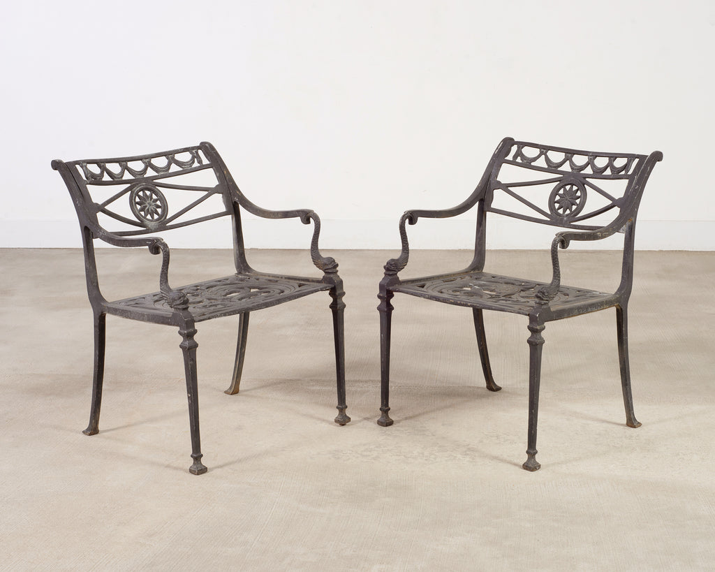 Set of Four Neoclassical Dolphin and Star Garden Dining Chairs