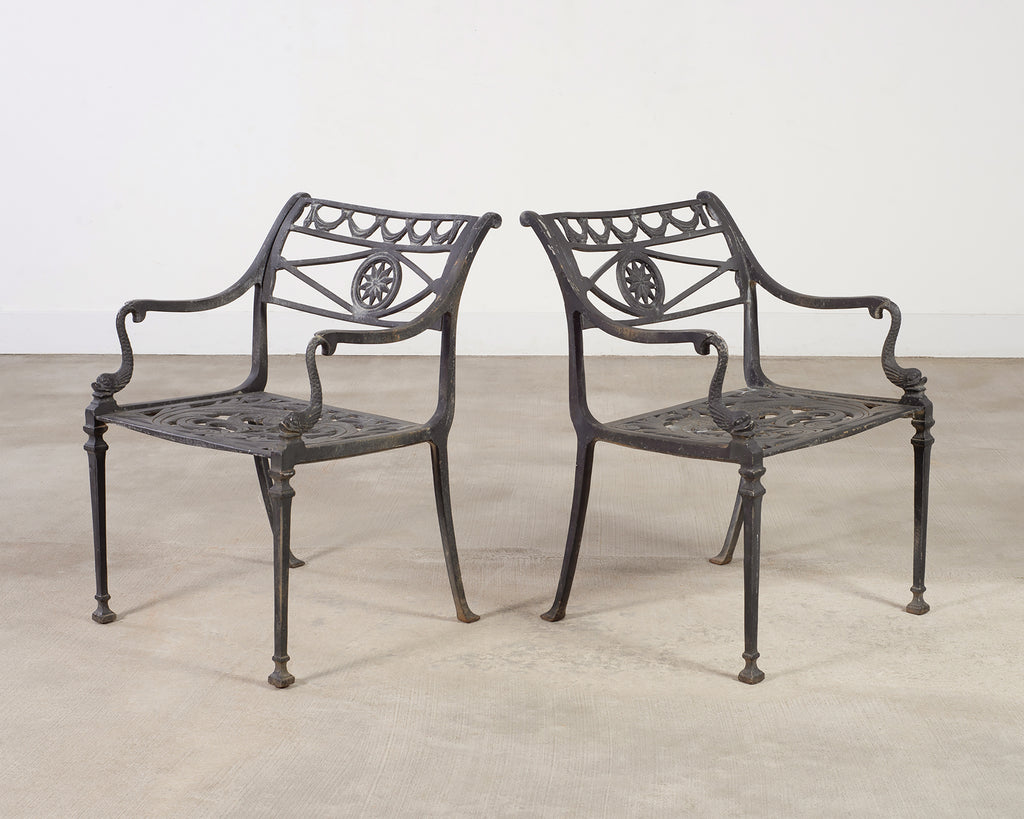 Set of Four Neoclassical Dolphin and Star Garden Dining Chairs