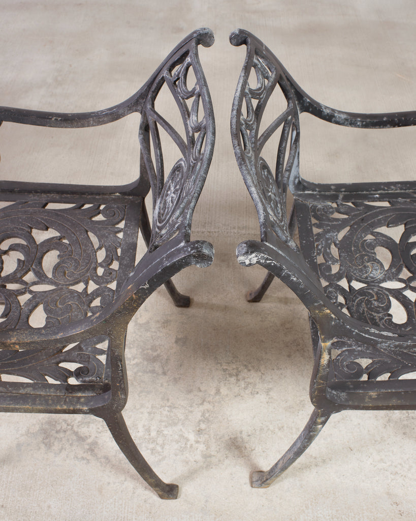 Set of Four Neoclassical Dolphin and Star Garden Dining Chairs