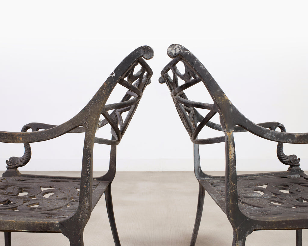 Set of Four Neoclassical Dolphin and Star Garden Dining Chairs