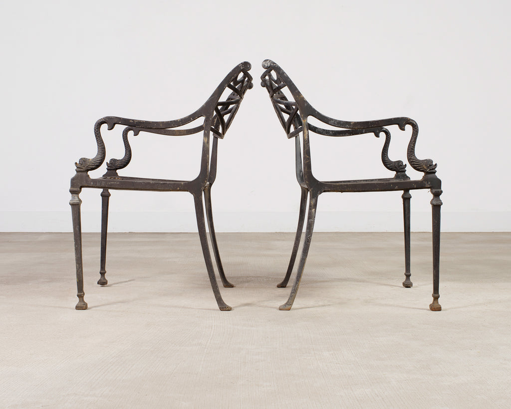 Set of Four Neoclassical Dolphin and Star Garden Dining Chairs